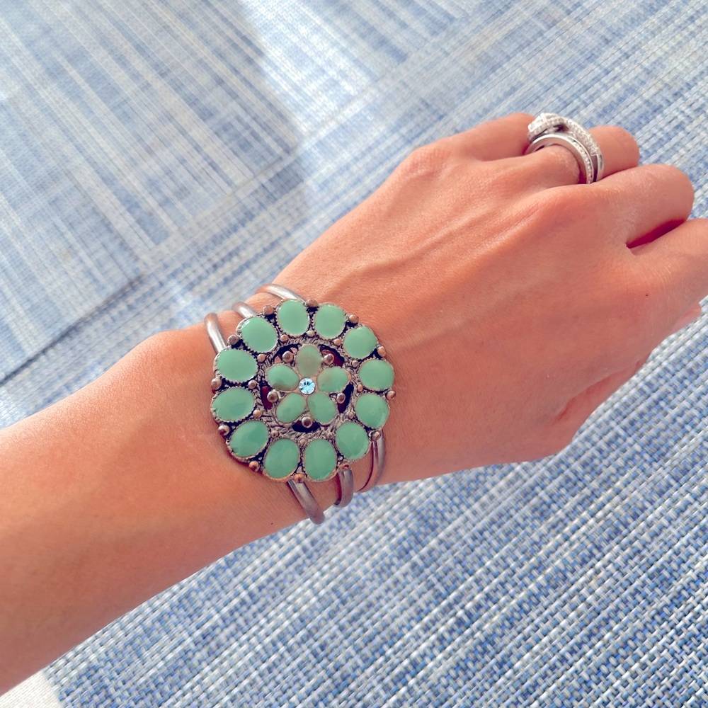 Turquoise tone southwestern cuff bracelet adjustable